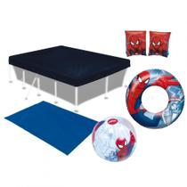 Kit Forro e Capa para Piscina 3000 Lts + Bola + Boias do Homem Aranha Mor