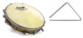 Kit Forró Pandeiro Pele Animal Torelli TP300 + Triângulo