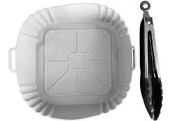 Kit Forro para Air Fryer Quadrada 21cm e Pinça Multiuso de 25cm em Silicone Cinza - UnyHome Kit Forro para Air Fryer Quadrada 21cm e Pinça Multiuso de 25cm em Silicone Cinza - UnyHome