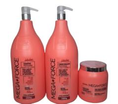 Kit Fortificante Capilar Mega Force Life Hair 2,5Litros (Sh + Cond + Masc)