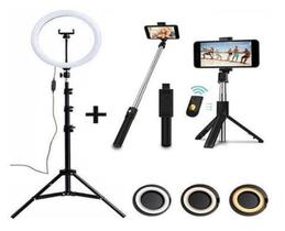 Kit Fotografia Pau De Selfie e Tripé Bluetooth Controle + Ring Light Led 26cm + Tripe 2m
