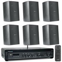 Kit Frahm Amplificador Slim 4100 300W 2 Canais com 6 Caixas Acústicas New Passiva PS200 30W Preta Kit Frahm Amplificador Slim 4100 300W 2 Canais com 6 Caixas Acústicas New Passiva PS200 30W Preta