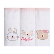 Kit Fralda Bebê 3 pçs Papi Friends Ursinha e Coelha 70x70Cm