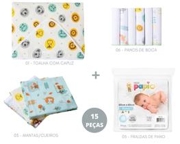 Kit fralda+cueiro+toalha banho+babete enxoval bebê - unissex