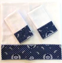 KIT FRALDA DE BOCA 2 FRALDAS 32x32 UMA FRALDA 70x70 BARRA ESTAMPADA MENINO COROA MARINHO