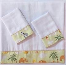 KIT FRALDA DE BOCA 2 FRALDAS 32x32 UMA FRALDA 70x70 BARRA ESTAMPADA MENINO SAFARI CAQUI