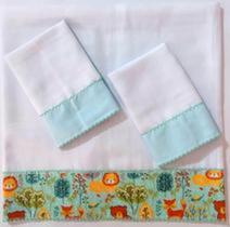 KIT FRALDA DE BOCA 2 FRALDAS 32x32 UMA FRALDA 70x70 COM BARRA ESTAMPADA MENINO FLORESTA VERDE