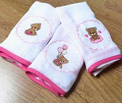 Kit Fralda de Boca Bebe Bordado 100% Algodão 03 Peças Kit Fralda de Boca Bebe Bordado 100% Algodão 03 Peças