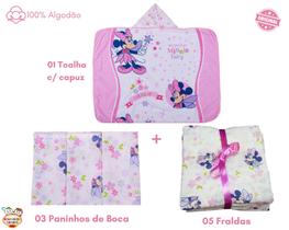 Kit fralda de pano+toalha+paninho de boca disney minasrey