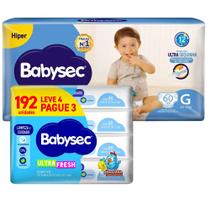 Kit Fralda Descartável Babysec Galinha Pintadinha G + Toalha Umedecida 192 Unidades