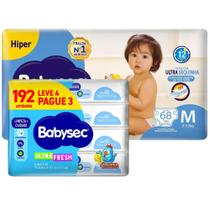 Kit Fralda Descartável Babysec Galinha Pintadinha M + Toalha Umedecida 192 Unidades