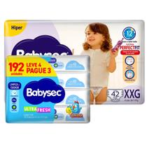 Kit Fralda Descartável Babysec Galinha Pintadinha Shortinho XXG + Toalha Umedecida 192 Unidades