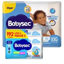 Kit Fralda Descartável Babysec Galinha Pintadinha XXG + Toalha Umedecida 192 Unidades