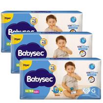 Kit Fralda Descartável Babysec Ultrasec Hiper G Com 60 Unidades - 3 Unidades Kit Fralda Descartável Babysec Ultrasec Hiper G Com 60 Unidades - 3 Unidades