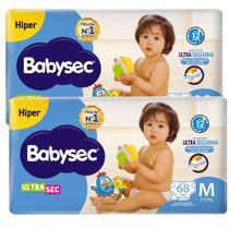 Kit Fralda Descartável Babysec UltraSec Hiper M 68 Unidades - 2 Unidades Kit Fralda Descartável Babysec UltraSec Hiper M 68 Unidades - 2 Unidades