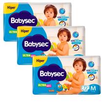 Kit Fralda Descartável Babysec UltraSec Hiper M Com 72 Unidades - 3 Unidades