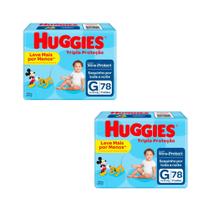 Kit Fralda Descartável Huggies Tripla Proteção - Tam G - 156 Unidades - BARATO