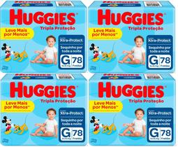 Kit Fralda Descartável Huggies Tripla Proteção - Tam G - 312 Unidades - BARATO