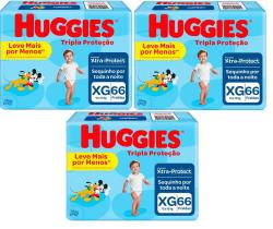 Kit Fralda Descartável Huggies Tripla Proteção - Tam XG - 198 Unidades - BARATO