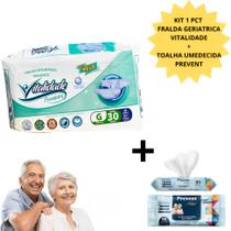 Kit Fralda Geriátrica Adulto Descartável Vitalidade Mega e Toalha Umedecida Prevent 50 Und Kit Fralda Geriátrica Adulto Descartável Vitalidade Mega e Toalha Umedecida Prevent 50 Und
