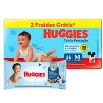 Kit Fralda Huggies Tripla Proteção Meguinha M 36 + Lenço Umedecido Kit Fralda Huggies Tripla Proteção Meguinha M 36 + Lenço Umedecido