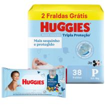 Kit Fralda Huggies Tripla Proteção Meguinha P 38 + Lenço Umedecido
