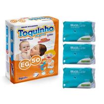 Kit Fralda Infantil EG 50 unid e 150 unid toalhas umedecidas