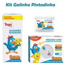 Kit Fralda Luxo com Bainha Algodão Quadrado Hastes Flexíveis Galinha Pintadinha Kit Fralda Luxo com Bainha Algodão Quadrado Hastes Flexíveis Galinha Pintadinha
