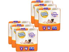 Kit Fralda Pom Pom Protek Proteção de Mãe Jumbo - Tam. G 8 a 13kg 6 Pacotes com 24 Unidades Cada
