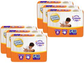 Kit Fralda Pom Pom Protek Proteção de Mãe Jumbo - Tam. P 3 a 6kg 6 Pacotes com 30 Unidades Cada