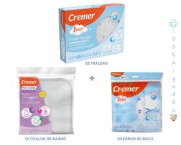 Kit fralda+toalha+pano de boca cremer luxo estampado-enxoval