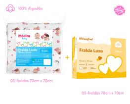 Kit fraldas de pano 05-turma da mônica + 05-fraldas brancas luxo - incomfral