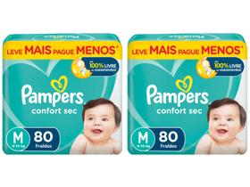 Kit Fraldas Pampers Confort Sec Tam. M 6 a 10kg - 2 Pacotes com 80 Unidades Cada