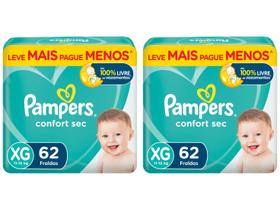 Kit Fraldas Pampers Confort Sec Tam. XG 11 a 15kg - 2 Pacotes com 62 Unidades Cada