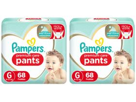 Kit Fraldas Pampers Premium Care Pants - Calça Tam. G 9 a 13kg 2 Pacotes com 68 Unid Cada
