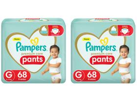 Kit Fraldas Pampers Premium Care Pants - Calça Tam. G 9 a 13kg 2 Pacotes com 68 Unid Cada