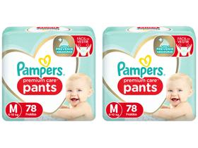 Kit Fraldas Pampers Premium Care Pants Calça - Tam. M 6 a 10kg 2 Pacotes com 78 Unidades Cada