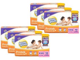 Kit Fraldas Pom Pom Protek Proteção de Mãe - Tam. XXG 14 a 18kg 6 Pacotes com 10 Unidades Cada