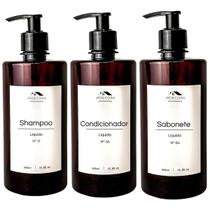 Kit Frasco Âmbar Dispenser Organizador Banheiro Luxo 500ml