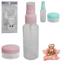 Kit frasco de plastico pet para viagem mini pote porta creme 25 / 10ml