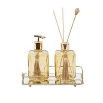 Kit Frasco Elite Mel 260ml c/ Tampa e Válvula Dourada c/ Bandeja 12x22cm Kit Frasco Elite Mel 260ml c/ Tampa e Válvula Dourada c/ Bandeja 12x22cm