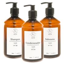 Kit Frascos Ambar 3Pçs Shampoo Condicionado Sabonete 500ml Kit Frascos Ambar 3Pçs Shampoo Condicionado Sabonete 500ml