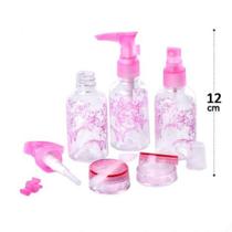kit frascos de viagem plástico 6 peças com Bolsinha p/ shampoo creme cosmeticos