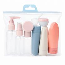 Kit Frascos de Viagem Reutilizáveis 10 Peças Com Necessaire Transparente