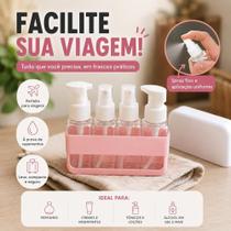 Kit frascos para viagem com 4 dispensers portáteis para shampoo creme perfume loção e álcool em gel Kit frascos para viagem com 4 dispensers portáteis para shampoo creme perfume loção e álcool em gel