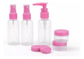 Kit Frascos Viagem 5pcs Spray Pump Potes Rosa E Roxo Rosa Kit Frascos Viagem 5pcs Spray Pump Potes Rosa E Roxo Rosa