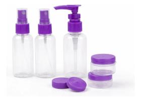 Kit Frascos Viagem 5pcs Spray Pump Potes Rosa E Roxo Roxo