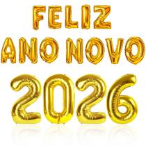 Kit Frase Feliz Ano Novo C/ Balões 2026 Decoração Metalizada Kit Frase Feliz Ano Novo C/ Balões 2026 Decoração Metalizada