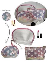 Kit Frasqueira Necessaire Feminina Maquiagem Bijuteria 3pçs