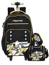 kit Free Fire Mochila 2em1 Costas Rodas + Lancheira + Estojo